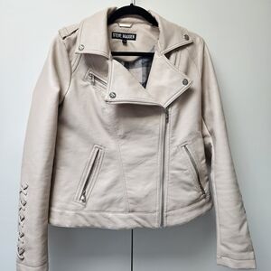 Steve Madden Cream Faux Leather Moto Jacket